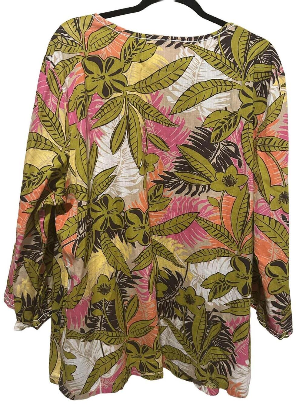 Pappagello Women’s Tropical Beaded Blouse Tunic Top Size 2X "Coastal Grandma"